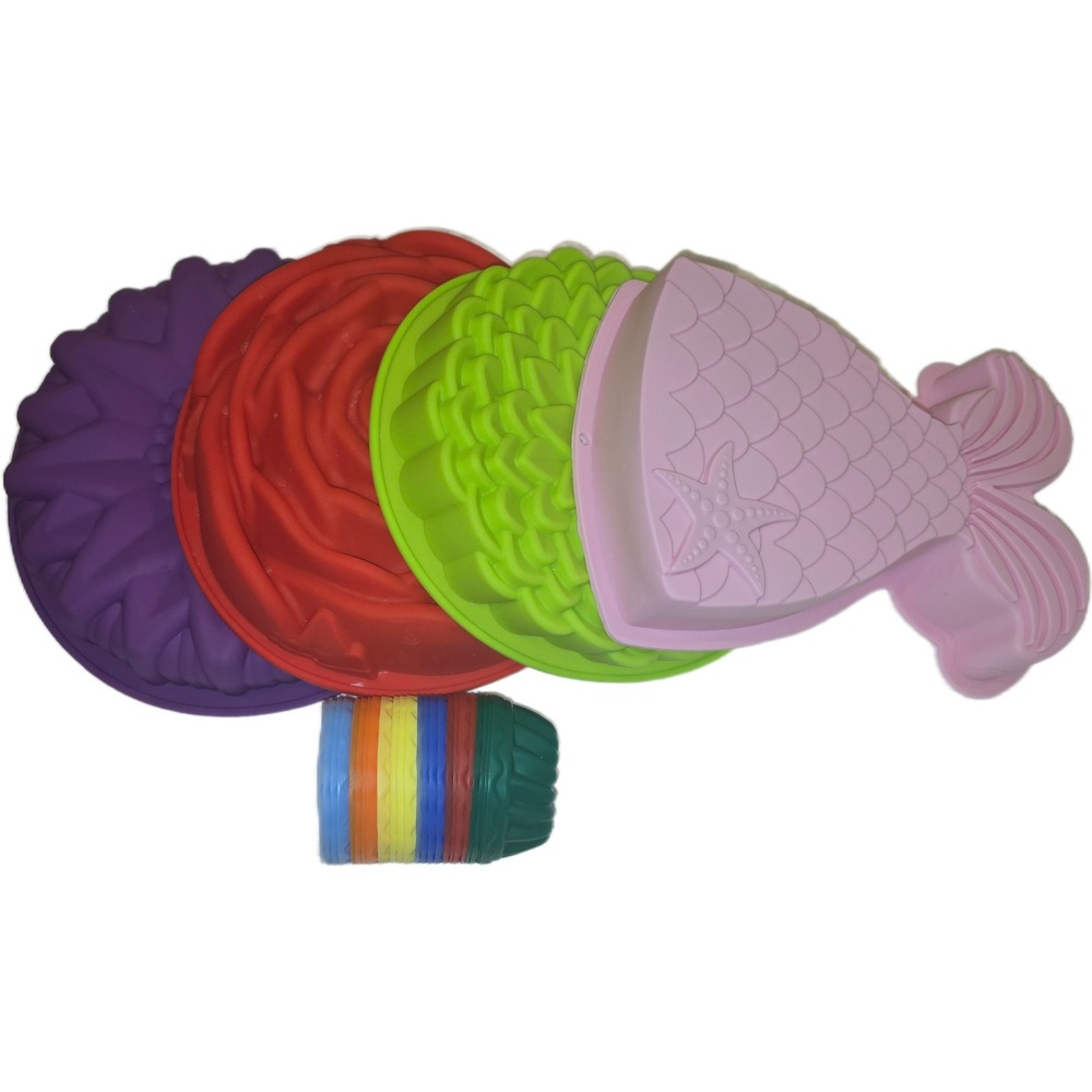 Silicone Baking Mold Set Mermaid Tail Rose Sunflower Dahlia Mini Bundt Cups